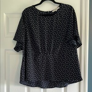 LOFT Navy Polka Dot Flutter Sleeve Blouse